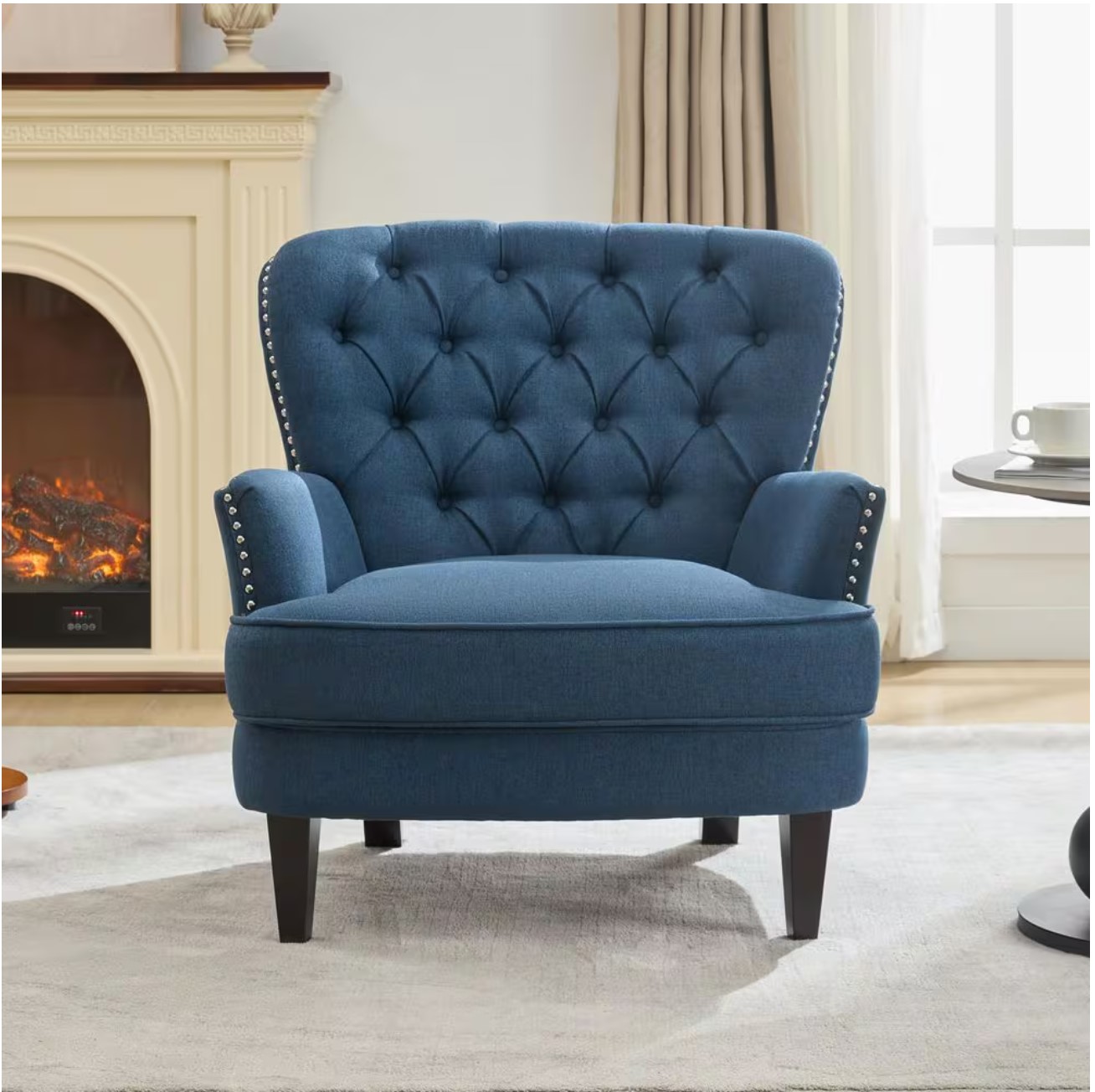 Tafton Dark Blue Fabric Club Chair with Tufted Cushions (Set of 1)