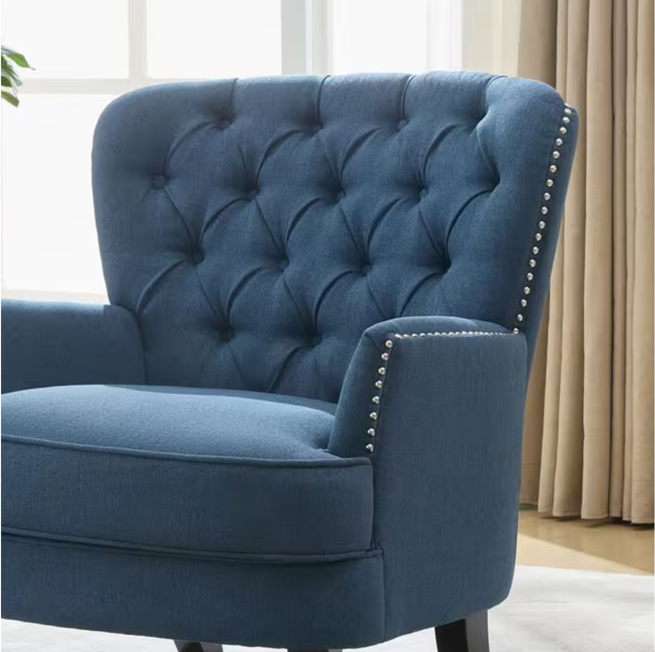 Tafton Dark Blue Fabric Club Chair with Tufted Cushions (Set of 1)