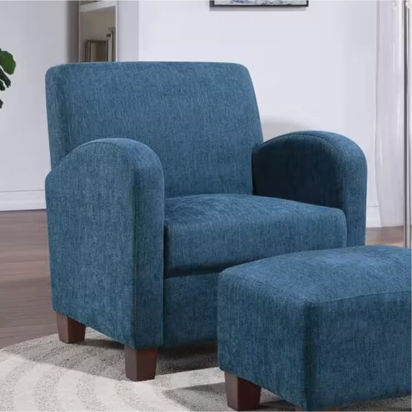 Aiden Chair and Ottoman Herringbone Navy with Medium Espresso Legs