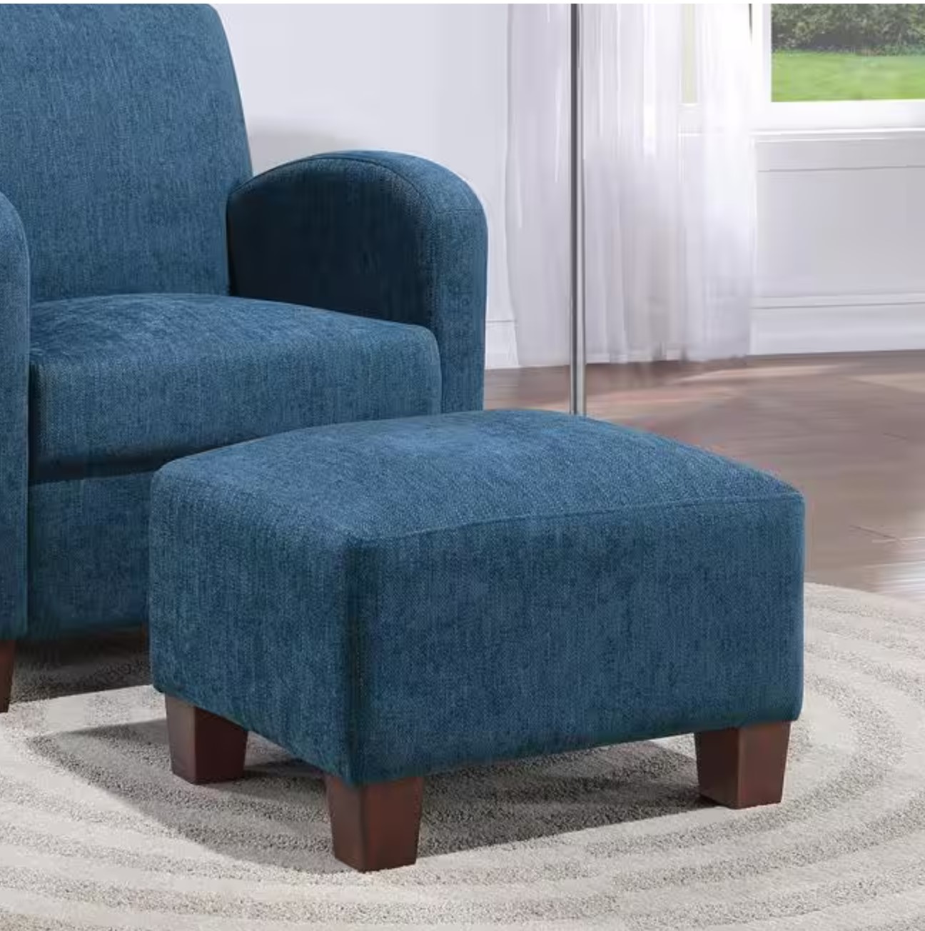 Aiden Chair and Ottoman Herringbone Navy with Medium Espresso Legs
